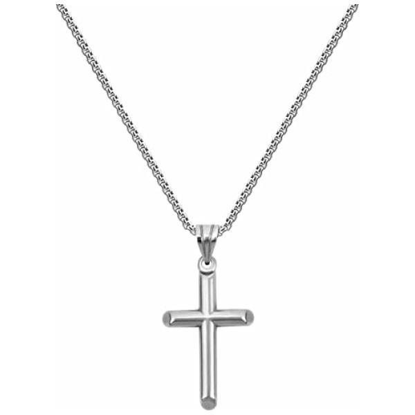 OSTAN Hommes Femmes Enfants Croix Collier Pendentif Acier Inoxydable - Chaîne Croix Homme 40 45 50 60 70 cm