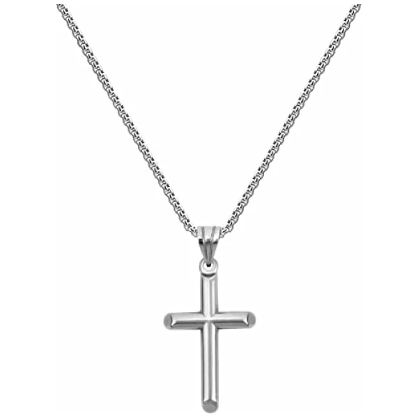 OSTAN Hommes Femmes Enfants Croix Collier Pendentif Acier Inoxydable - Chaîne Croix Homme 40 45 50 60 70 cm