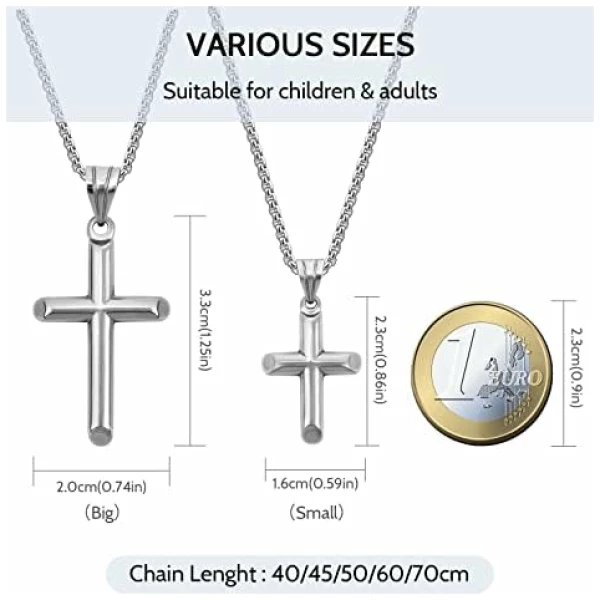 Croix Collier Pendentif Acier Inoxydable - Chaîne Croix Homme 40 45 50 60 70 cm – Image 5