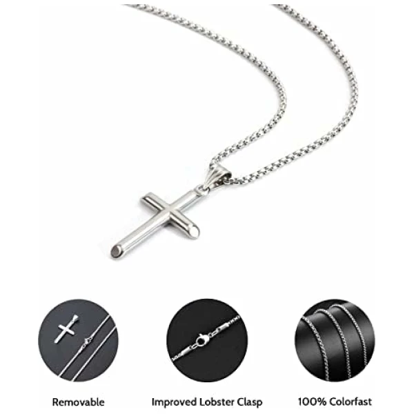 Croix Collier Pendentif Acier Inoxydable - Chaîne Croix Homme 40 45 50 60 70 cm – Image 3