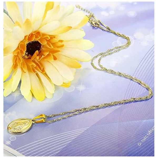 Collier Chrétien Plaqué Or 14 Carats Bijoux Collier Pendentif Vierge Marie Chrétiens Catholiques Collier Croix pour Femme Ensemble Collier Multicouche – Image 6