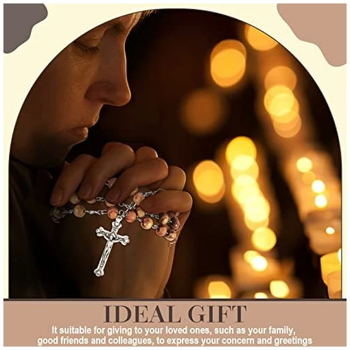 Collier Chapelet de Perles en Bois d'Olivier Collier Pendentif de Croix Collier Religieux Catholique de Prière Chaîne de Chapelet de Baptême de Prière Sacrée avec Médaille Crucifix Argent – Image 6