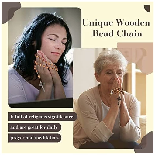 Collier Chapelet de Perles en Bois d'Olivier Collier Pendentif de Croix Collier Religieux Catholique de Prière Chaîne de Chapelet de Baptême de Prière Sacrée avec Médaille Crucifix Argent – Image 5