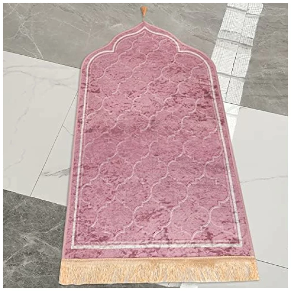 Tapis de prière Velours Tapis coloré Musulmane Tapis pour Prier Tapis de Sol Musulman antidérapant et imperméable Tapis Islamique Janamaz Sajadah pour Ramadan – Image 2