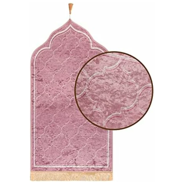Tapis de prière Velours Tapis coloré Musulmane Tapis pour Prier Tapis de Sol Musulman antidérapant et imperméable Tapis Islamique Janamaz Sajadah pour Ramadan – Image 4