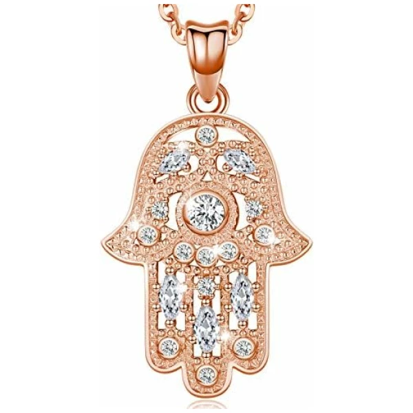 Collier Main de Fatma en Argent Sterling 925, Pendentif Main de Fatma Argent et Gemme Bijoux Cadeau, Collier Argent Anniversaire Noël Cadeaux pour Petite Amie Femme Maman