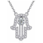 Collier avec pendentif main de Fatma en argent sterling 925 et oxyde de zirconium 40-47-45,7 cm pour femme