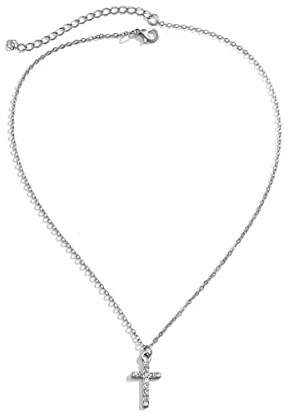 Croix collier simple petit pendentif croix collier femme fille bijoux cadeau (Argent) – Image 9