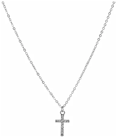 Croix collier simple petit pendentif croix collier femme fille bijoux cadeau (Argent) – Image 8