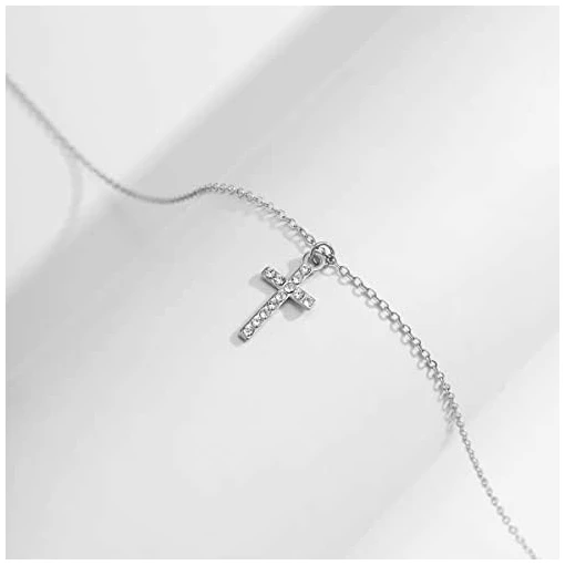 Croix collier simple petit pendentif croix collier femme fille bijoux cadeau (Argent) – Image 7