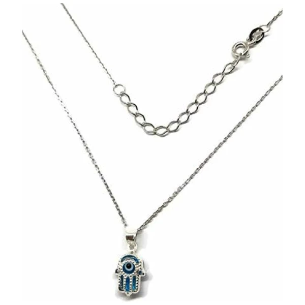 Collier unisexe en argent sterling 925 avec pendentif en forme de main de Fatima/œil turc – Image 3