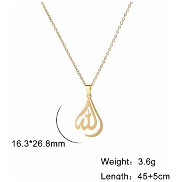 Colliers Pour Femmes En Acier Inoxydable Charme Goutte D'eau Coeur Forme Allah Pendentif Double Couche Collier Bijoux Islamiques – Image 6