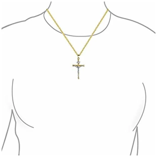 Collier Pendentif Croix Crucifix Jésus Religieux Chrétien Traditionnel Inri En Or Plaqué Tri-Color 18K Pour Femmes Et Hommes – Image 2