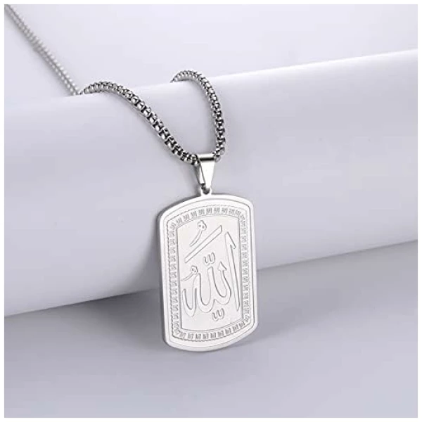 Collier médaillon Allah Collier en acier inoxydable islamique Collier de charmes religieux musulmans Cadeau pour femmes hommes, 23.6 pouces – Image 5
