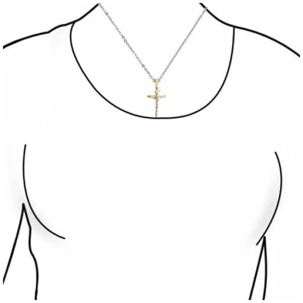 Collier Pendentif Croix Crucifix Jésus Religieux Chrétien Traditionnel Inri En Or Plaqué Tri-Color 18K Pour Femmes Et Hommes – Image 4