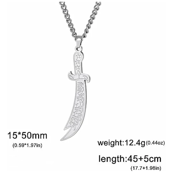 Collier épée pour homme et femme, collier épée zulfiqar Imam Ali Zulfiqar avec pendentif rune arabe musulmane, bijou talisman, amulette religieuse – Image 6