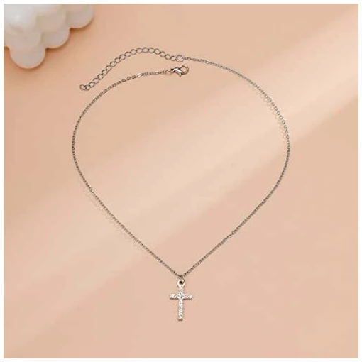 Croix collier simple petit pendentif croix collier femme fille bijoux cadeau (Argent) – Image 5