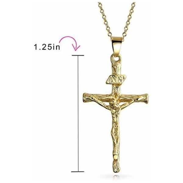 Collier Pendentif Croix Crucifix Jésus Religieux Chrétien Traditionnel Inri En Or Plaqué Tri-Color 18K Pour Femmes Et Hommes – Image 3