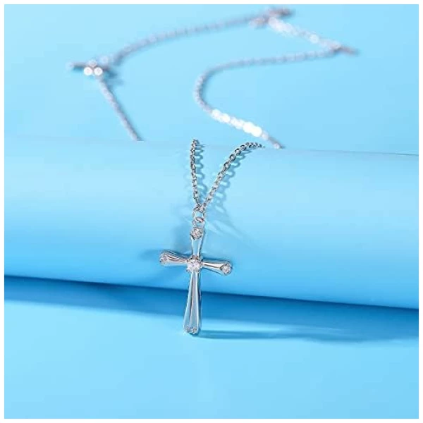 Boucles d'oreilles croix Boucles d'oreilles créoles Collier croix argent sterling 925 en femmes filles garçons hommes Cadeau de Noël – Image 5