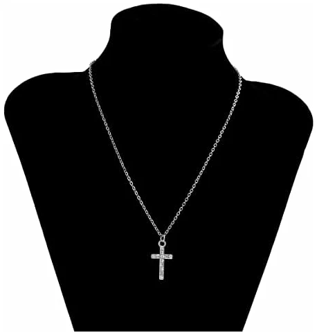 Croix collier simple petit pendentif croix collier femme fille bijoux cadeau (Argent) – Image 6