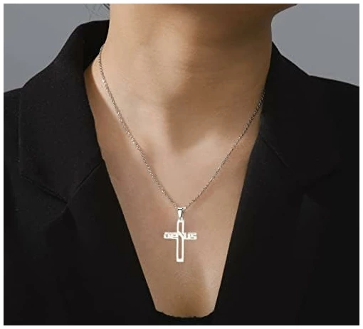 Collier avec pendentif en forme de croix pour homme et femme - Chaîne en acier inoxydable - Bijoux religieux chrétiens – Image 2