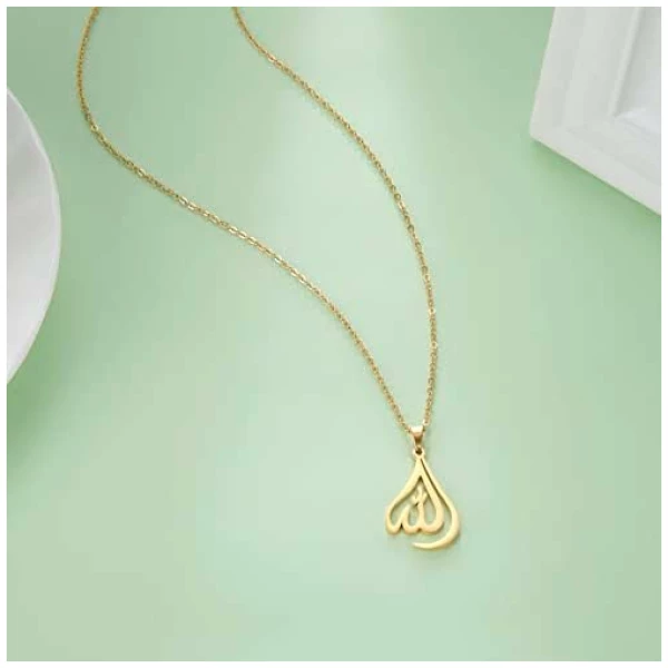 Colliers Pour Femmes En Acier Inoxydable Charme Goutte D'eau Coeur Forme Allah Pendentif Double Couche Collier Bijoux Islamiques – Image 4