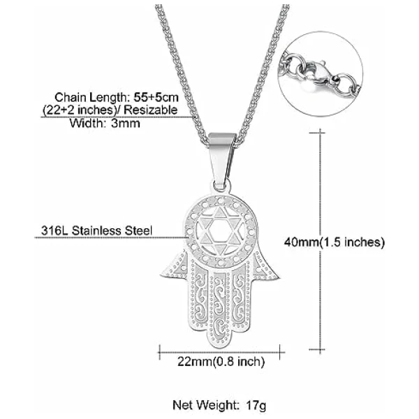 Collier Main de Fatima pour Femme Homme Chaîne Pendentif Hamsa en Argent 925/Plaqué Or/Acier INOX Bijou Amulette Protection Cadeau Parfait – Image 7