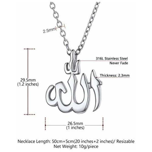 Collier Allah Homme en Acier Inoxydable/Plaqué Or Pendentif Islamique Bijou Amulette – Image 5