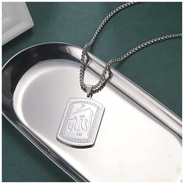 Collier médaillon Allah Collier en acier inoxydable islamique Collier de charmes religieux musulmans Cadeau pour femmes hommes, 23.6 pouces – Image 4