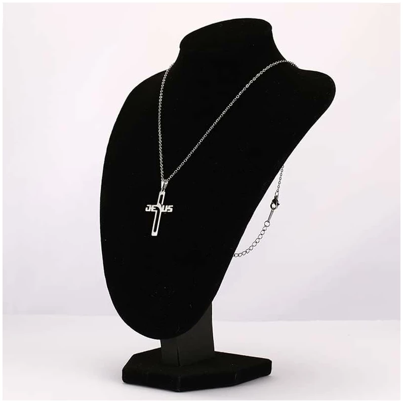 Collier avec pendentif en forme de croix pour homme et femme - Chaîne en acier inoxydable - Bijoux religieux chrétiens – Image 3