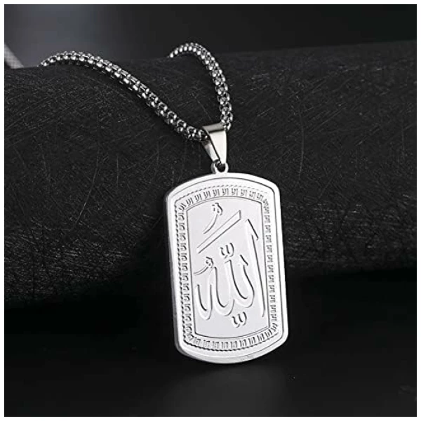 Collier médaillon Allah Collier en acier inoxydable islamique Collier de charmes religieux musulmans Cadeau pour femmes hommes, 23.6 pouces – Image 3