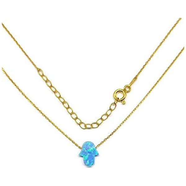 Collier avec pendentif en forme de main de Fatma, en argent sterling 925 et opale synthétique Longueur 40 cm + 5 cm réglable – Image 2