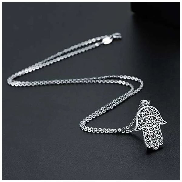Collier Main Fatma, Pendentif Hamsa en Argent Sterling 925 Pendentif Main Fatima Vintage Evil Eye Charme Lotus Sacré Bijoux Amulette, Cadeaux pour Femme Maman – Image 7