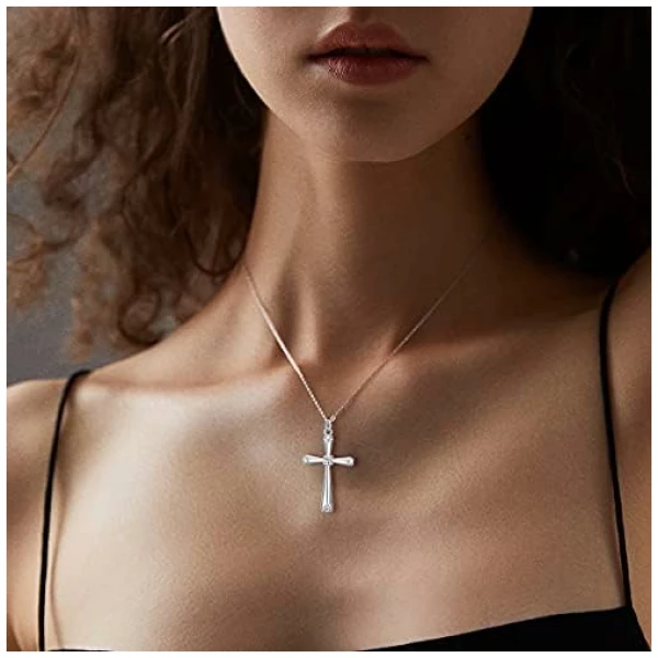 Boucles d'oreilles croix Boucles d'oreilles créoles Collier croix argent sterling 925 en femmes filles garçons hommes Cadeau de Noël – Image 2
