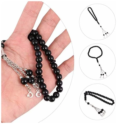 Chapelet de 33 perles de prière musulmanes, en verre, pour homme et femme, familles et amis, cadeau, noir, chaîne, collier, bracelet islamique – Image 4