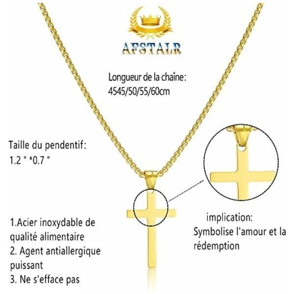 Collier Croix Homme Or/Argent Chaine Pendentif Croix Acier Inoxydable Bijoux Chretienne Croix pour Homme Femme – Image 4