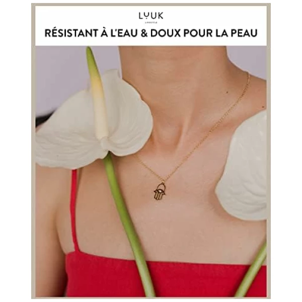Colliers féminins en acier inoxydable avec pendentif, bijoux tendance pour port quotidien, idée cadeau, en argent, or et rose – Image 3