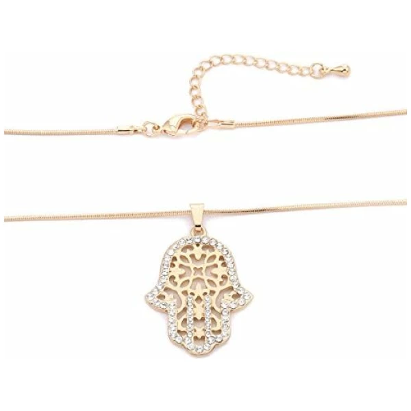 pendentif à la main Neckalce pour les femmes, or et argent longue serpent chaîne collier filles CZ Crystal Neckalce – Image 3