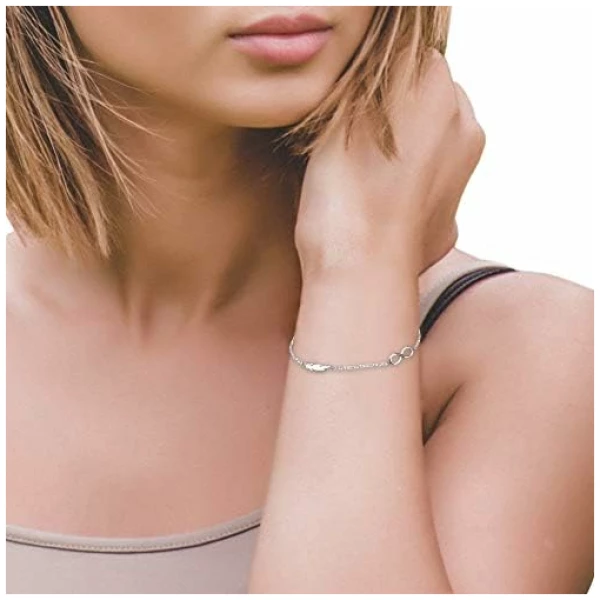Bracelet pour Femmes en Argent 925 - avec Pendentif en Forme de Plume Infini - 30172 – Image 4