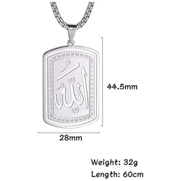 Collier médaillon Allah Collier en acier inoxydable islamique Collier de charmes religieux musulmans Cadeau pour femmes hommes, 23.6 pouces – Image 6