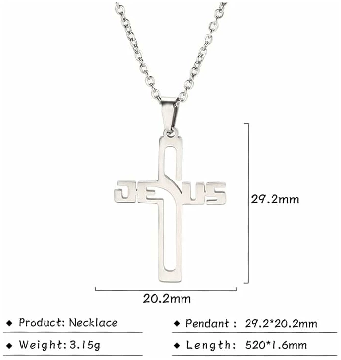 Collier avec pendentif en forme de croix pour homme et femme - Chaîne en acier inoxydable - Bijoux religieux chrétiens – Image 7