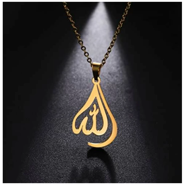 Colliers Pour Femmes En Acier Inoxydable Charme Goutte D'eau Coeur Forme Allah Pendentif Double Couche Collier Bijoux Islamiques – Image 2