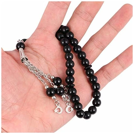 Chapelet de 33 perles de prière musulmanes, en verre, pour homme et femme, familles et amis, cadeau, noir, chaîne, collier, bracelet islamique – Image 6
