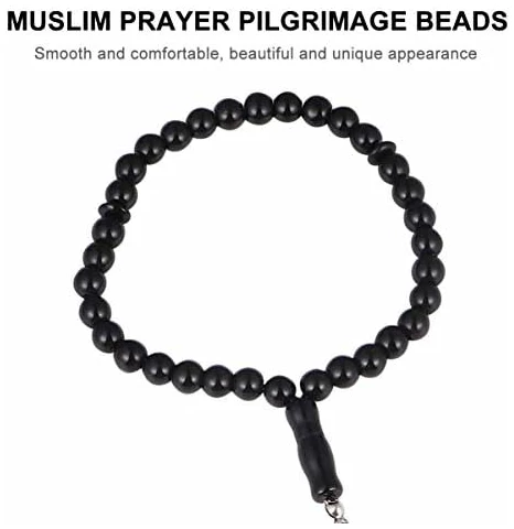 Chapelet de 33 perles de prière musulmanes, en verre, pour homme et femme, familles et amis, cadeau, noir, chaîne, collier, bracelet islamique – Image 9