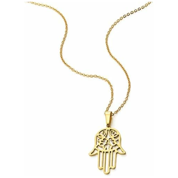 Main de Fatima - Pendentif de Protection Collier Femmes Homme Acier Inoxydable - avec 51CM Chaîne – Image 2