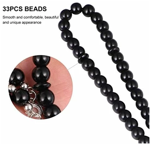 Chapelet de 33 perles de prière musulmanes, en verre, pour homme et femme, familles et amis, cadeau, noir, chaîne, collier, bracelet islamique – Image 3