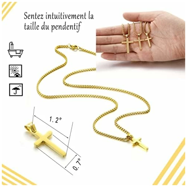 Collier Croix Homme Or/Argent Chaine Pendentif Croix Acier Inoxydable Bijoux Chretienne Croix pour Homme Femme – Image 2