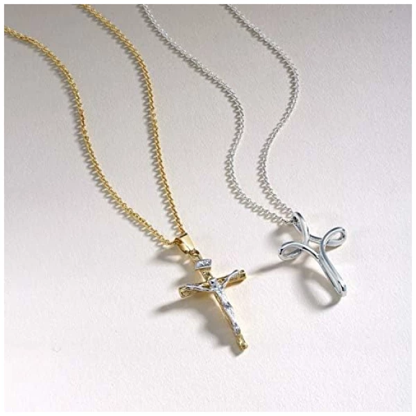 Collier Pendentif Croix Crucifix Jésus Religieux Chrétien Traditionnel Inri En Or Plaqué Tri-Color 18K Pour Femmes Et Hommes – Image 6