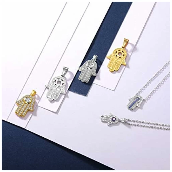Collier Main de Fatima pour Femme Homme Chaîne Pendentif Hamsa en Argent 925/Plaqué Or/Acier INOX Bijou Amulette Protection Cadeau Parfait – Image 4