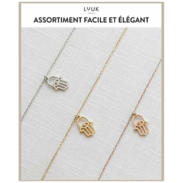 Colliers féminins en acier inoxydable avec pendentif, bijoux tendance pour port quotidien, idée cadeau, en argent, or et rose – Image 6